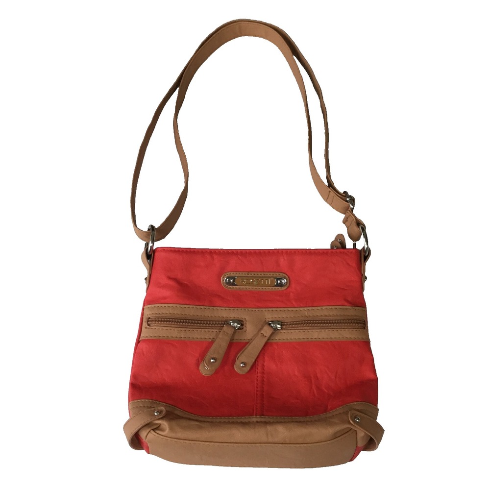 Crossbody Bag Red Shoulder Purse Everyday Handbag Faux Leather Strap Zip Pockets